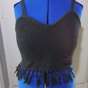 Wild Fable Crochet Crop Fringe Top Black